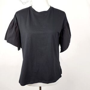 Anthropologie MUSTARD SEED Black Short Flutter Sleeve T-Shirt Top  Womens XS